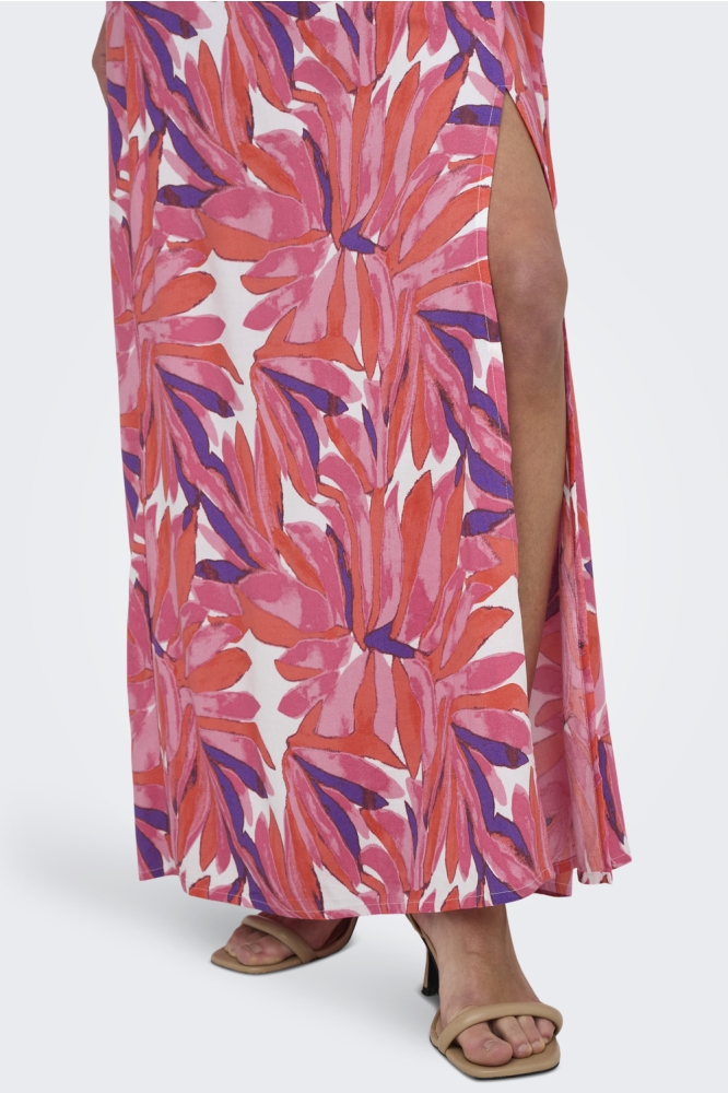 ONLMINDY S/S V-NECK MAXI DRESS WVN 15359140 CLOUD DANCER/VIVID TROPIC